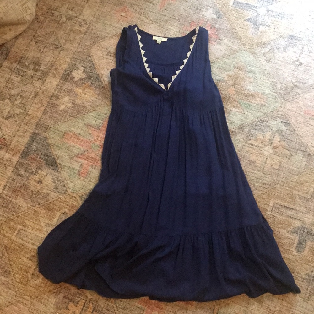 Navy and white lace blue open back dress